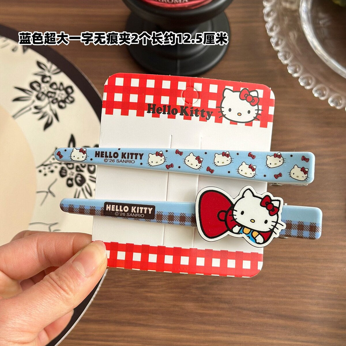 Blue Extra-Large No-Crease Clips 12.5cm (2-Piece Set) - Sanrio Hello Kitty Extra Large Duckbill Bar Hair Clip Set - 12.5cm Aluminium Clips for Bangs & Side Hair