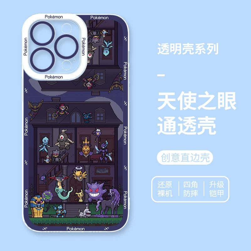 Japan Cartoon Pokemon Pixel Group Verison | Ghost Type - iPhone Case 6 7 8 PLUS SE2 XS XR X 11 12 13 14 15 16 16e Pro Promax 12mini 13mini