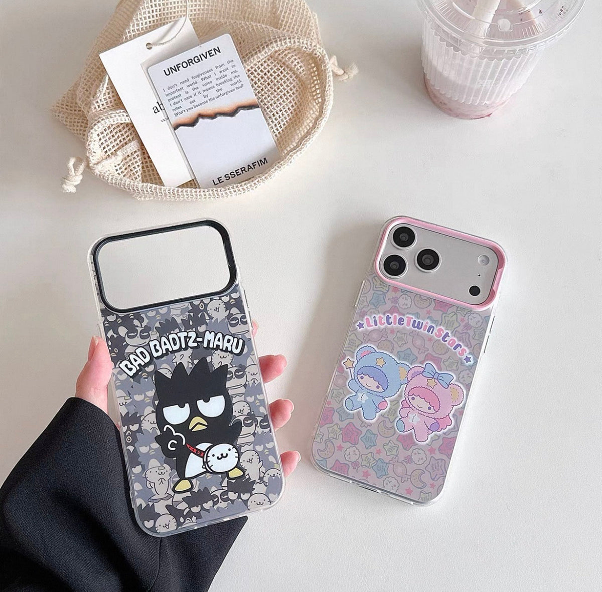 Japanese Cartoon Phone Case | Laser Bad Badtz Maru XO Outing & Angle Little Twin Stars - iPhone CasePhone Case PLUS SE2 XS XR X 11 12 13 14 15 16 17 Pro Promax 12mini 13mini