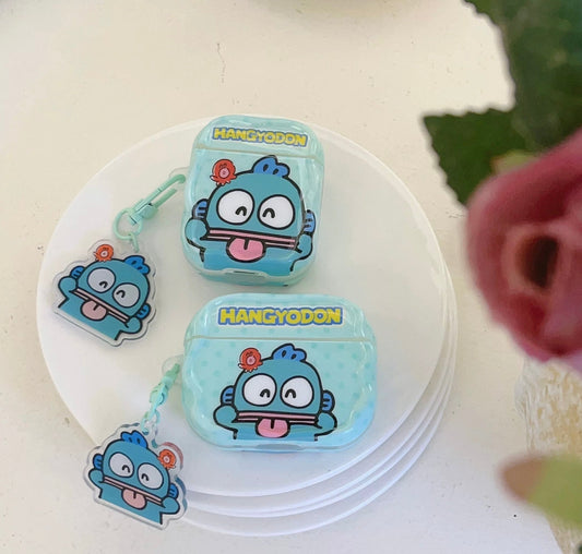 Japanese Cartoon Funny Face Hangyodon Blue with Keychain - AirPods AirPodsPro AirPods3 AirPods4 Case