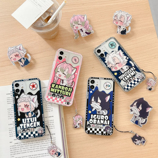 Japanese Anime Kimetsu no Yaiba Demon Slayer Cat Version | Tengen Obanai Mitsuri Sanemi with Phone Stand - iPhone Case PLUS SE2 XS XR X 11 12 13 14 15 16 Pro Promax 12mini 13mini
