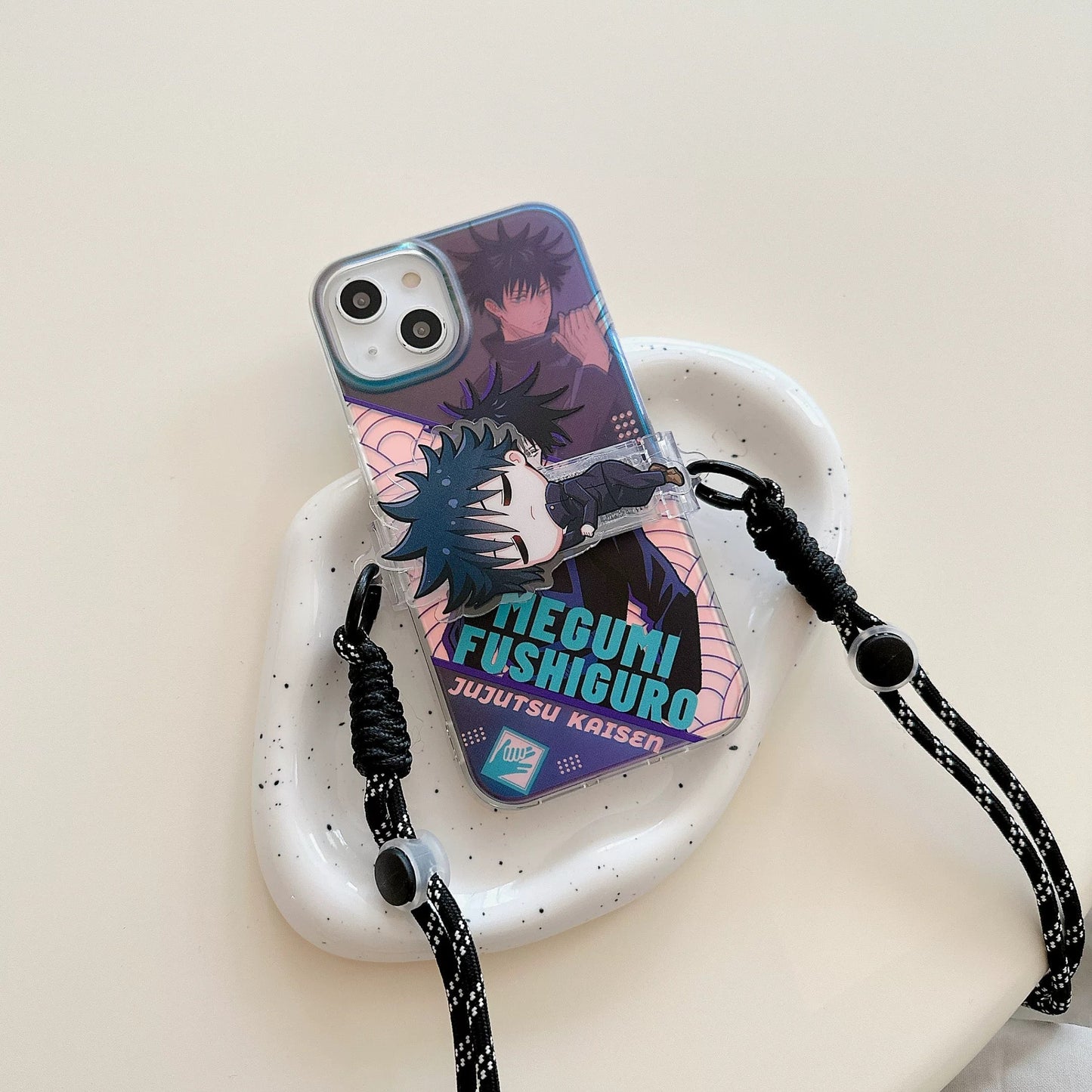 Japanese Anime Jujutsu Kaisen Phone Back Clip with Phone Lanyard | Satoru Yuji Megumi Nanami Kugisaki Nobara Inumaki Toge Zenin Maki Panda - for All Smart Phones KawaiiGiftLand