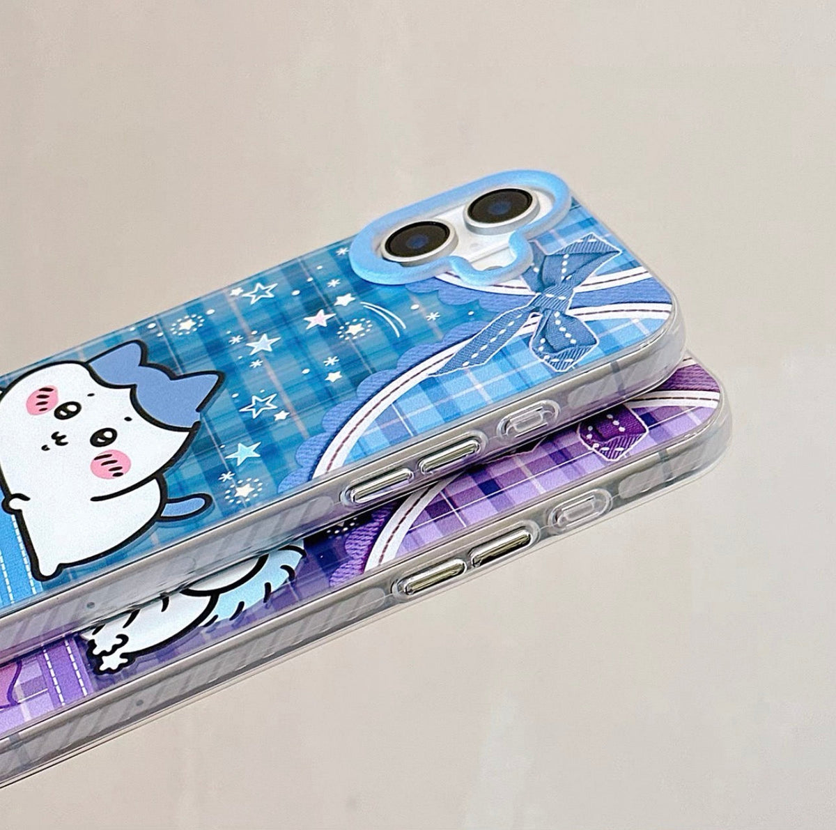 Japanese Cartoon ChiiKawa Laying with Lace Ribbon Laser Case | Chiikawa Hachiware Usagi Momonga - iPhone Case Plus SE2 11 12 13 14 15 16 16e 17 17e 18 Pro Promax 12mini 13mini
