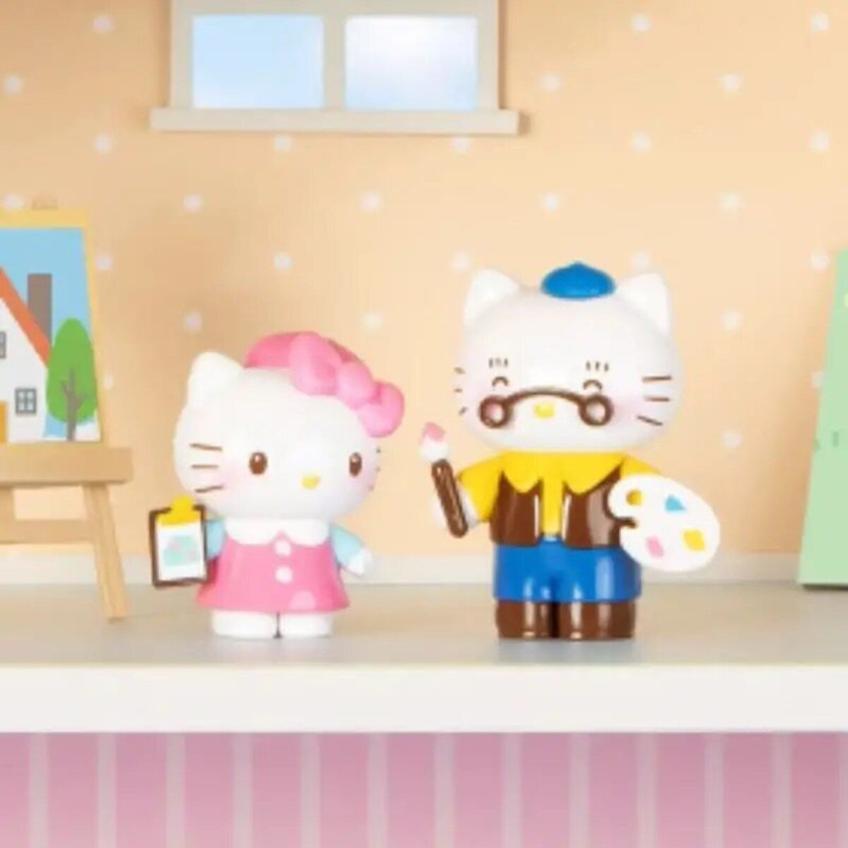 Hello Kitty Little Family Series Painting mini figure pair - opened box, sealed bag