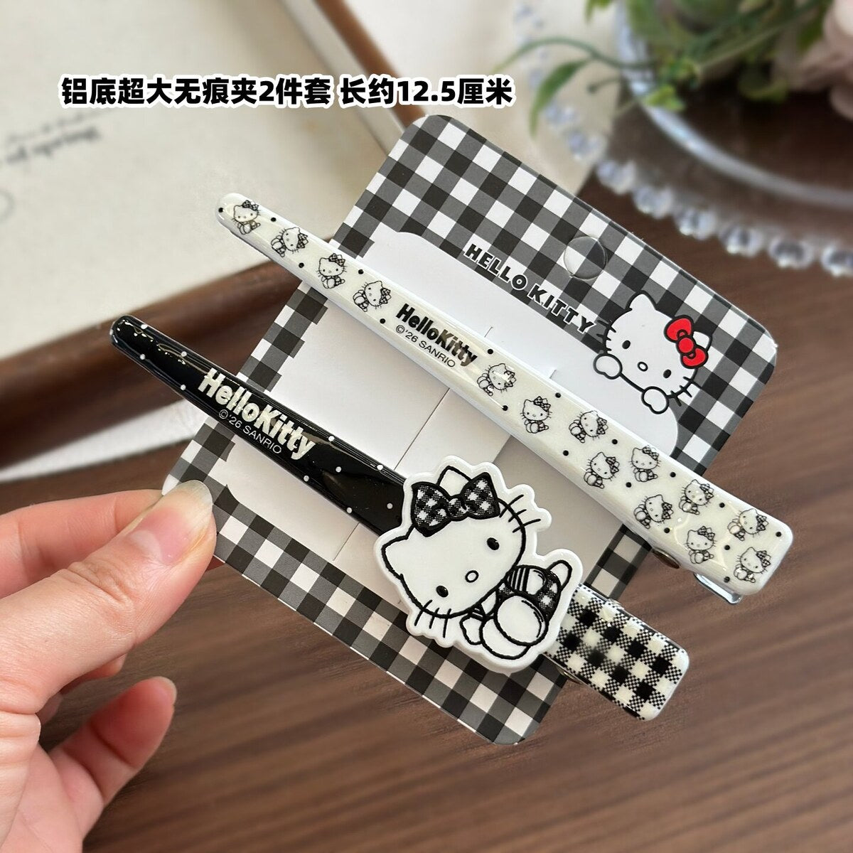 Black & White Extra-Large Bar Clips 12.5cm (2-Piece Set) - Sanrio Hello Kitty Extra Large Duckbill Bar Hair Clip Set - 12.5cm Aluminium Clips for Bangs & Side Hair