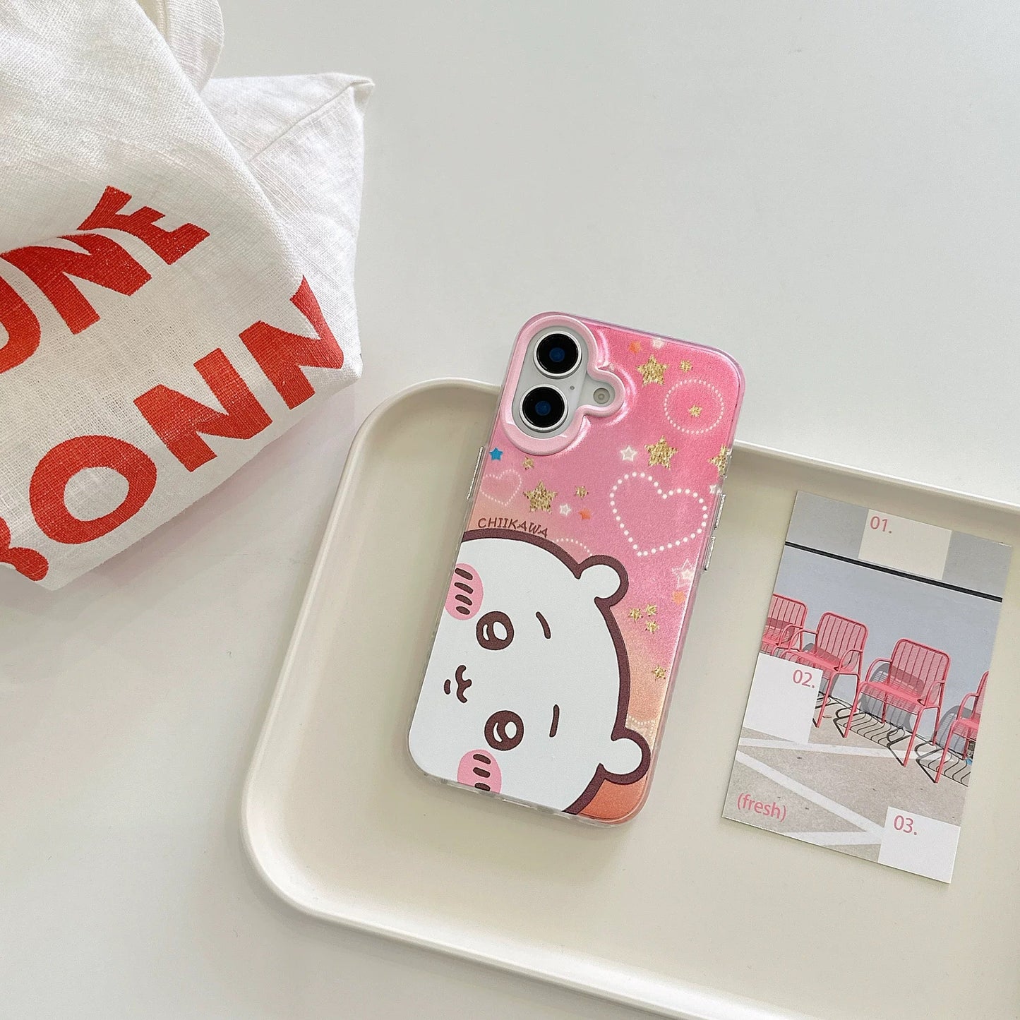 Japanese Cartoon ChiiKawa Laser Phone Case | Golden Stars with Light Heart ChiiKawa Hachiware Usagi Momonga - Phone Case Samsung Galaxy S26 S25 S24 S23 S22 S21 FE Ultra Edge