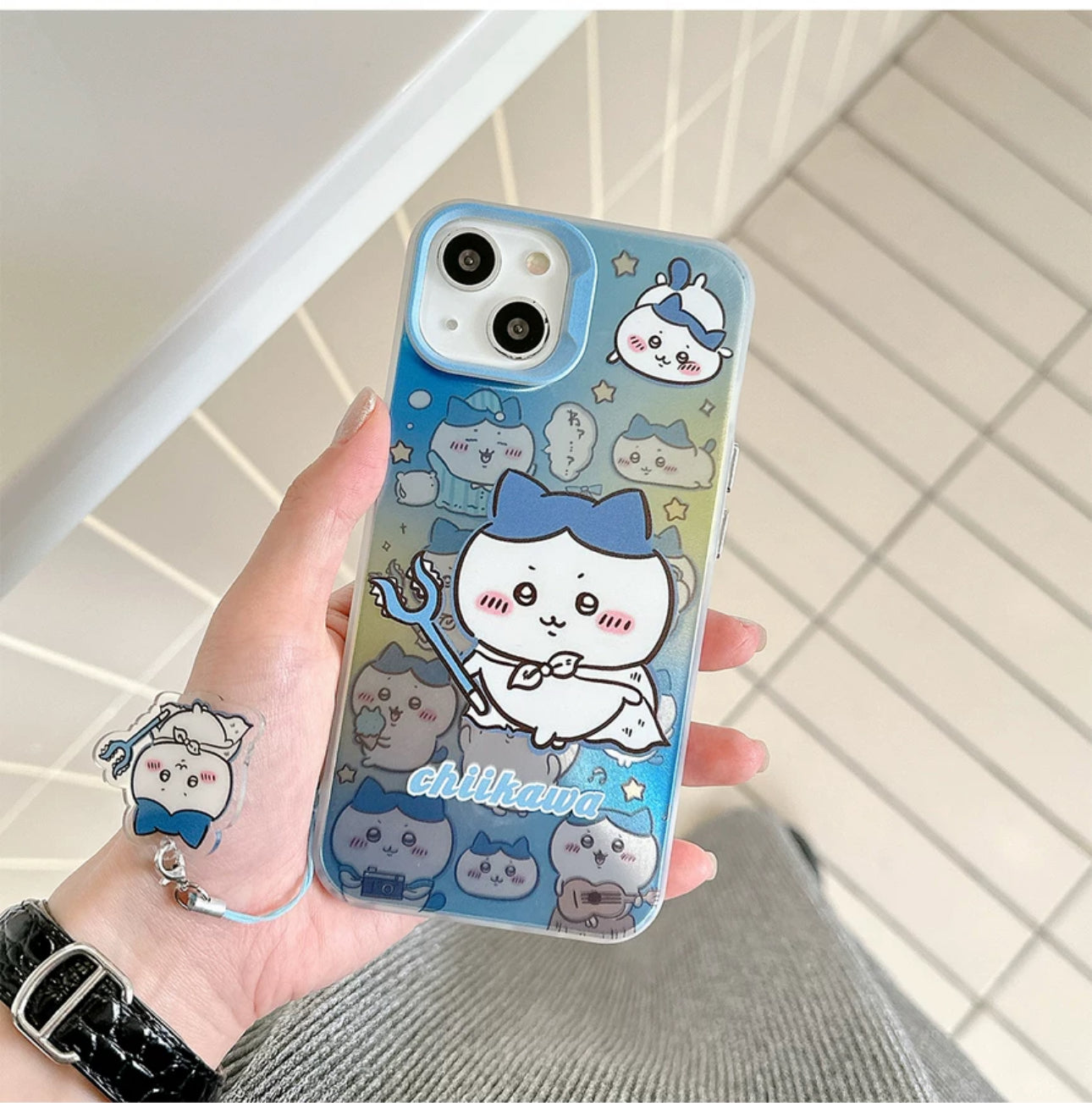 Japanese Cartoon iPhone Case with Strap | Laser ChiiKawa Hachiware Usagi Momonga - iPhone CasePhone Case  7 8 PLUS SE2 XS XR X 11 12 13 14 15 16 Pro Promax 12mini 13mini KawaiiGiftLand