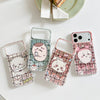 Japanese Cartoon ChiiKawa Laser Phone Case with Strap | Retro Plaid Rakko Kurimanju Shisa Furuhonya - iPhone Case PLUS SE2 11 12 13 14 15 16 16e 17 17e Pro Promax 12mini 13mini