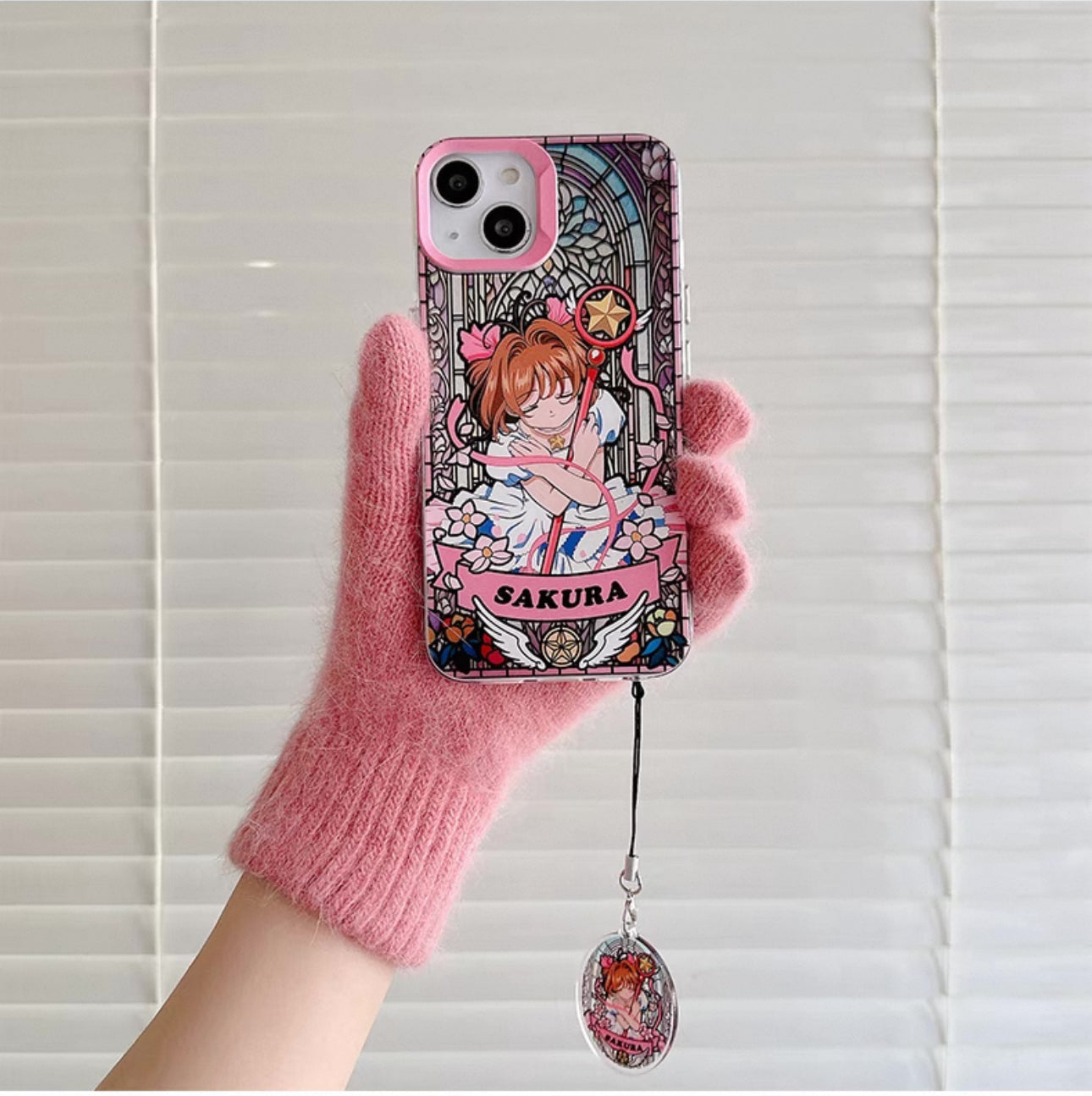 Japanese Cartoon CardCaptorSakura Glass Window Version with Strap & Stand | Pink Orange Purple - iPhone Case 6 7 8 PLUS SE2 XS XR X 11 12 13 14 15 Pro Promax 12mini 13mini KawaiiGiftLand