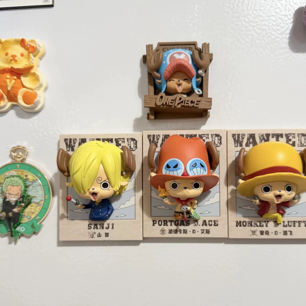 One Piece Chopper dress-up 3D fridge magnets on refrigerator with Ace Sanji and Luffy