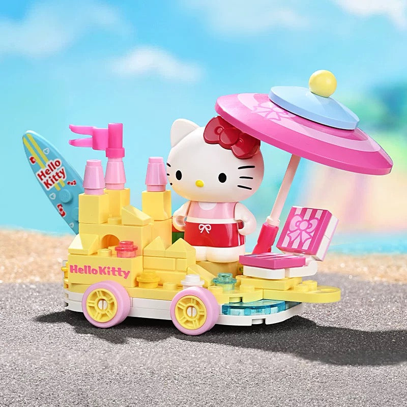Sanrio Summer Parade of Floats | Hello Kitty My Melody Kuromi Cinnamoroll Pompompurin Pochacco - Train Car can Move Building Blocks Toy Collections