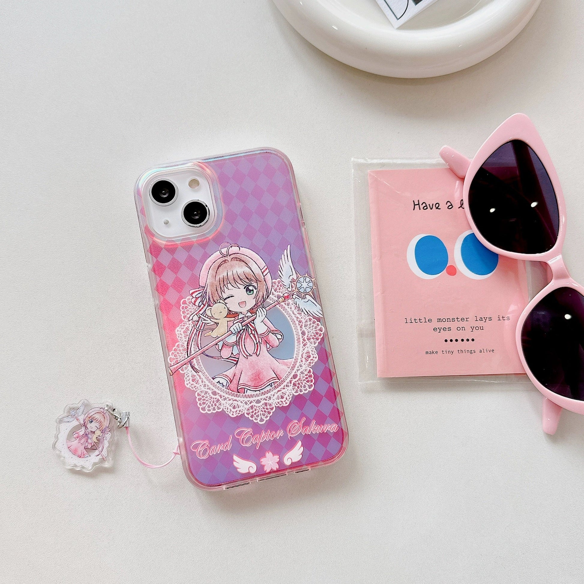 Japanese Cartoon CardCaptorSakura Phone Case with Strap | Laser Sakura Syaoran Tomoyo - iPhone Case PLUS SE2 XS XR X 11 12 13 14 15 16 Pro Promax 12mini 13mini KawaiiGiftLand