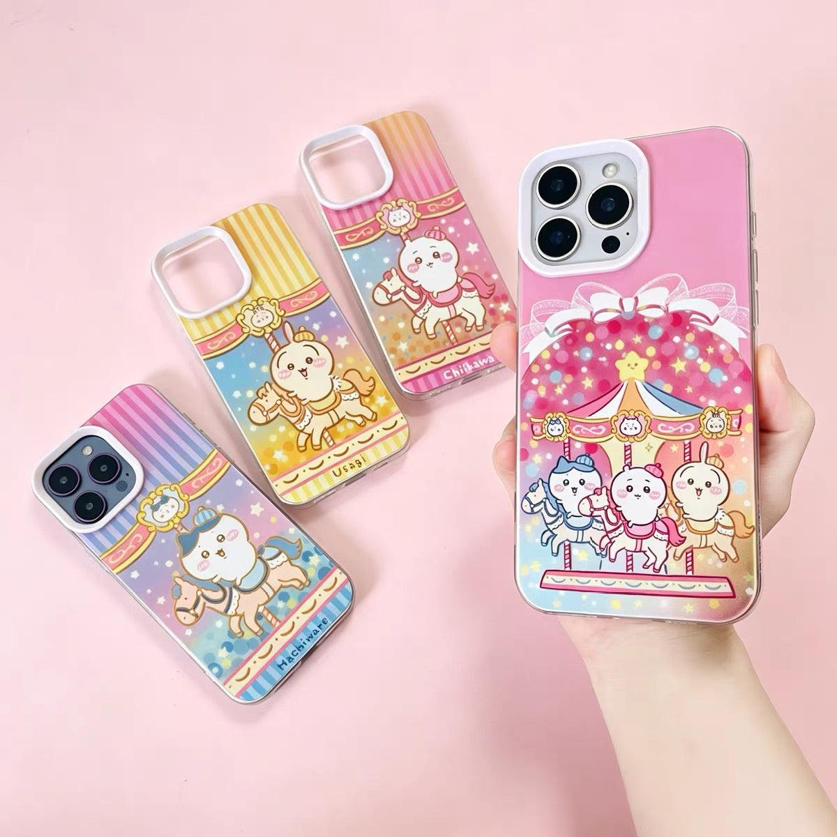 Japanese Cartoon ChiiKawa Go Round Laser Case | Merry Go Round with Chiikawa Hachiware Usagi - Phone Case Samsung Galaxy S26 S25 S24 S23 S22 S21 FE Ultra Edge