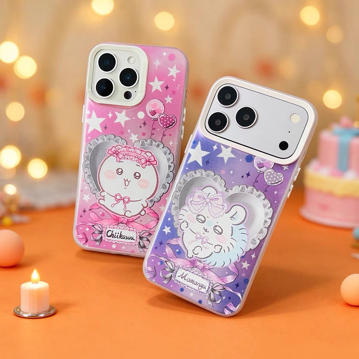 Japanese Cartoon ChiiKawa Ribbon Heart Cushion Laser Case | Chiikawa Hachiware Usagi Momonga 4 Styles - iPhone Case 11 12 13 14 15 16 16e 17 17e 18 Pro Promax