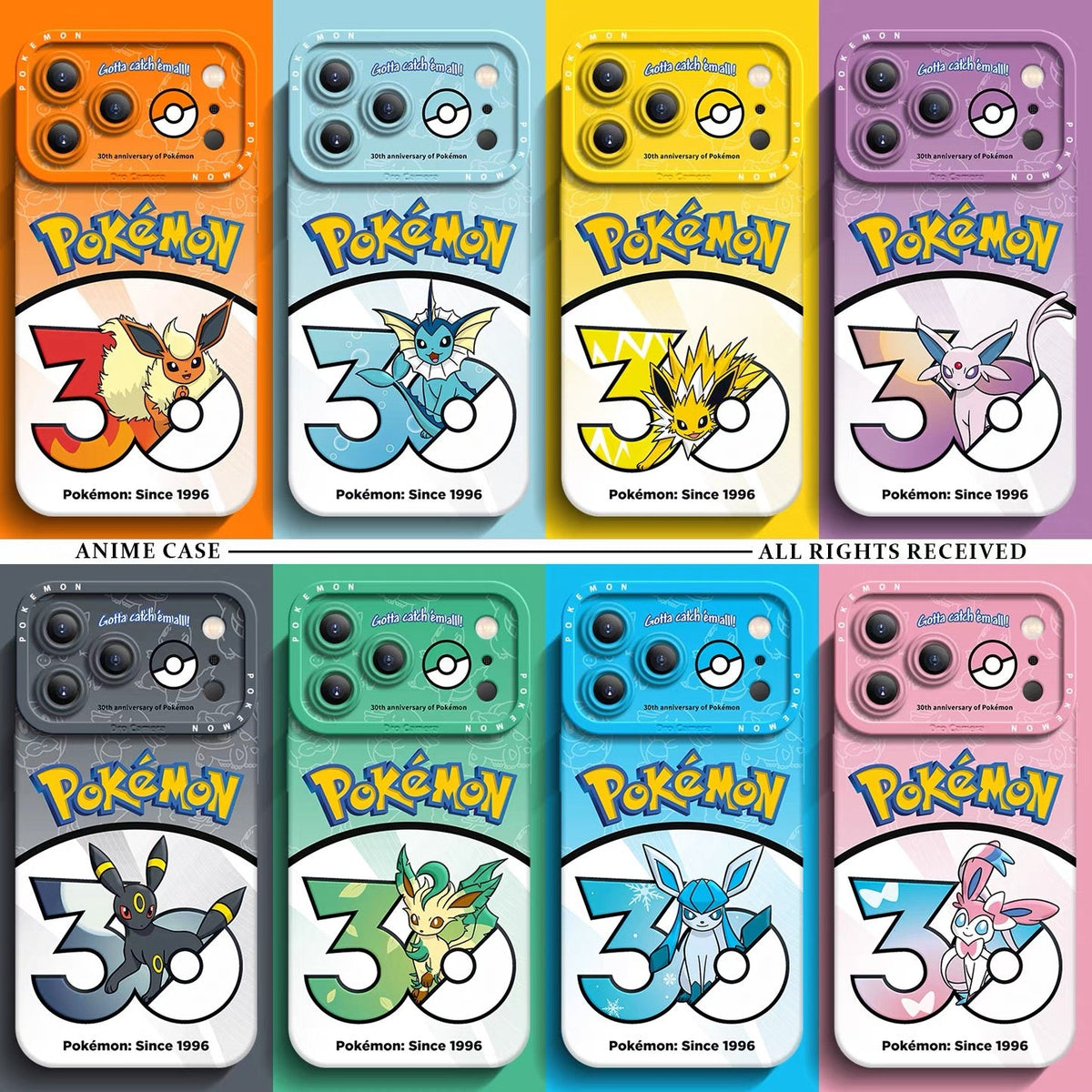 Japanese Cartoon Pokemon Silicone Case Pokemon 30 Anniversary Version Part18 | Eevee Evolution Flareon Vaporeon Jolteon Espeon Umbreon Leafeon Glaceon Sylveon 8 Styles - Phone Case Samsung Galaxy S26 S25 S24 S23 FE Ultra Edge