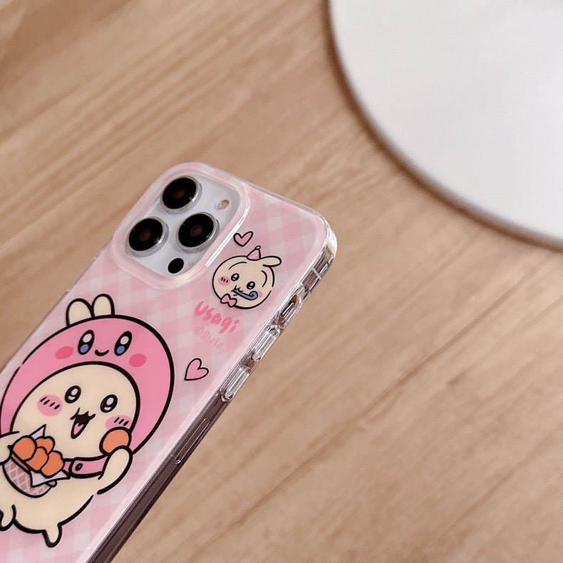 Japanese Cartoon ChiiKawa Hachiware Usagi X Kirby Hangyodon iPhone Case 11 12 13 14 15 Pro Promax KawaiiGiftLand