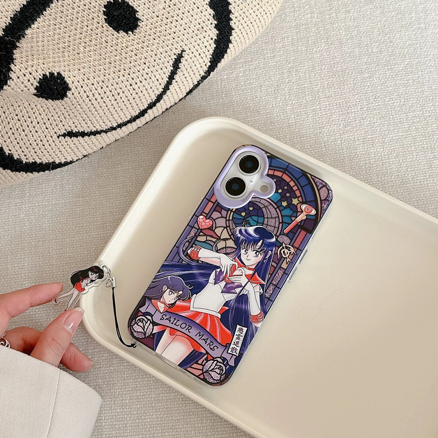 Japanese Cartoon Sailor Moon Phone Case with Strap Comic Version | Laser Glass Window Sailor Moon Mercury Mars Jupiter Venus - iPhone Case PLUS SE2 XS XR X 11 12 13 14 15 16 16e 17 17e Pro Promax 12mini 13mini
