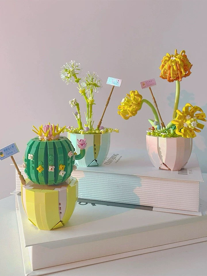 Mini Block Building Flower Dairy | Rose Jasmine Lilybell Daisy Cactus - Tiny Particle Assembly DIY Handmade Gift KawaiiGiftLand