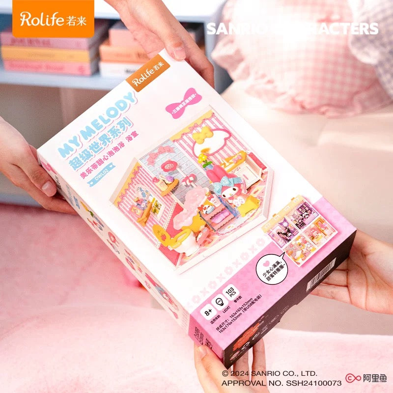 Rolife x Sanrio Character Sweet Room Craft Kits Set | My Melody Kuromi Sitting Room Bathroom Bedroom Cloakroom - DIY Handmade Wooden Mini World Miniature Gift KawaiiGiftLand