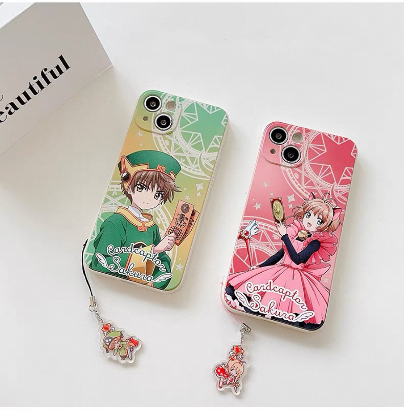 CardCaptorSakura Colourful White Case | Sakura & Syaoran Li - iPhone Case 7 8 PLUS SE2 XS XR X 11 12 13 14 15 16 Pro Promax 12mini 13mini