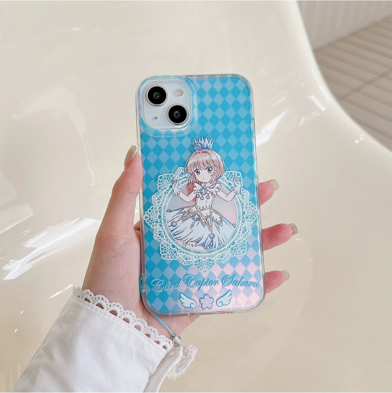Japanese Cartoon CardCaptorSakura Phone Case with Strap | Laser Sakura Syaoran Tomoyo - iPhone Case PLUS SE2 XS XR X 11 12 13 14 15 16 Pro Promax 12mini 13mini KawaiiGiftLand