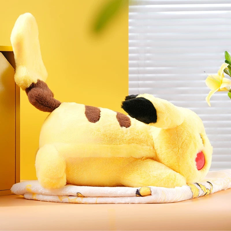 Japan Cartoon Pokemon | Pikachu Plush Doll With Furry Blanket - Mascot Plush Doll Kawaii Decoration KawaiiGiftLand