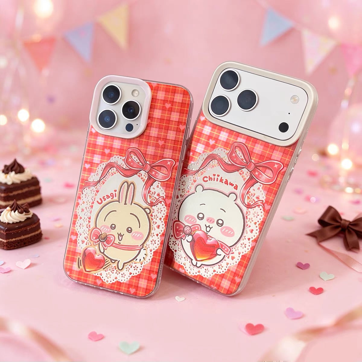 Japanese Cartoon ChiiKawa with Heart Chocolate Laser Case | Chiikawa Hachiware Usagi Momonga 4 Styles - iPhone Case 11 12 13 14 15 16 16e 17 17e 18 Pro Promax
