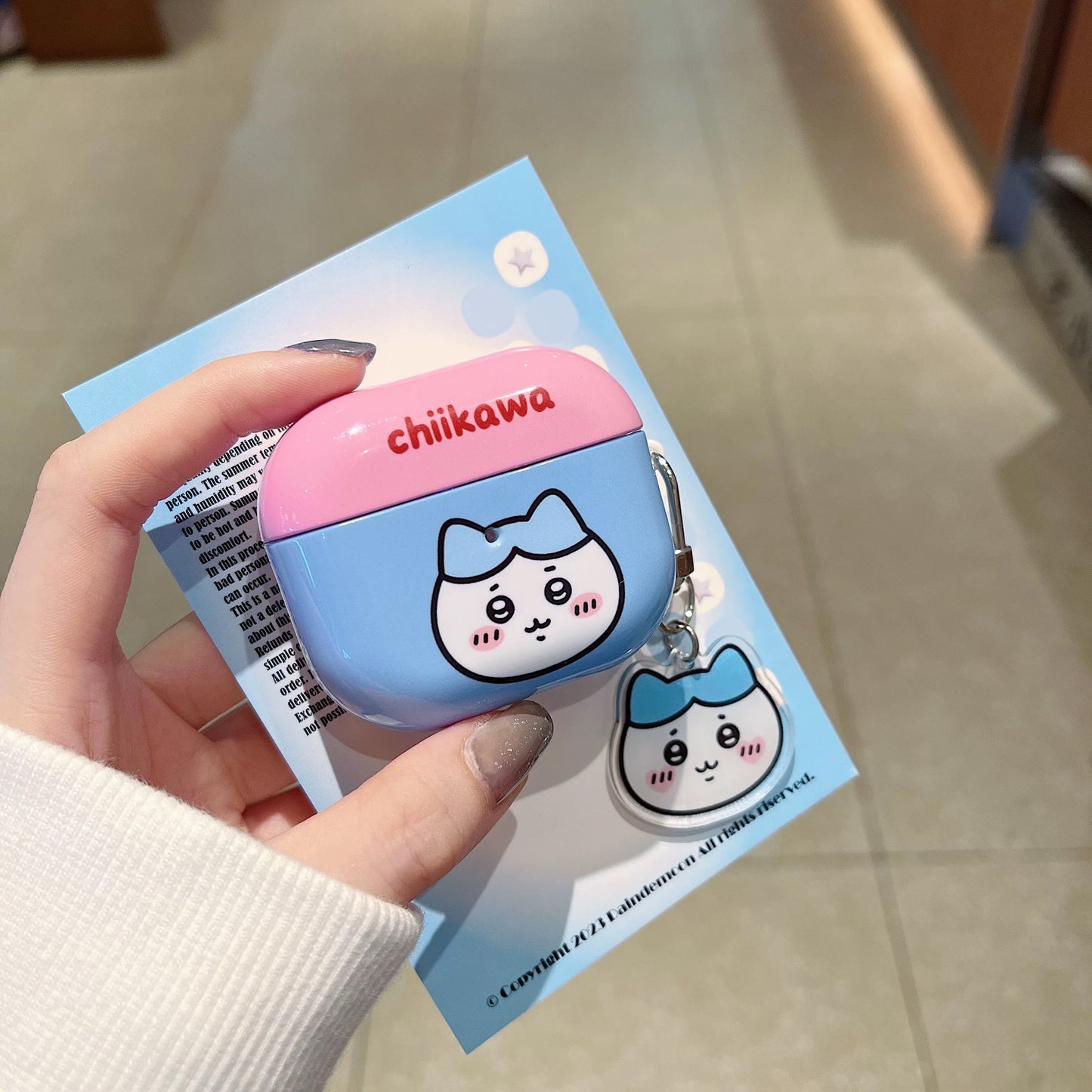 Japanese Cartoon ChiiKawa Pastel Colour | Chiikawa Hachiware Usagi Pink Blue Yellow Mint with Keychain - AirPods AirPodsPro AirPods3 AirPods4 Case KawaiiGiftLand