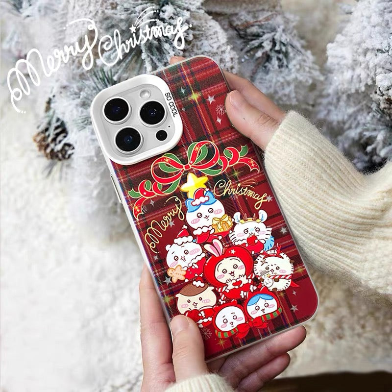 Japanese Cartoon ChiiKawa Merry Xmas Laser Case | Christmas Tree Group - iPhone Case 11 12 13 14 15 16 16e 17 17e 18 Pro Promax