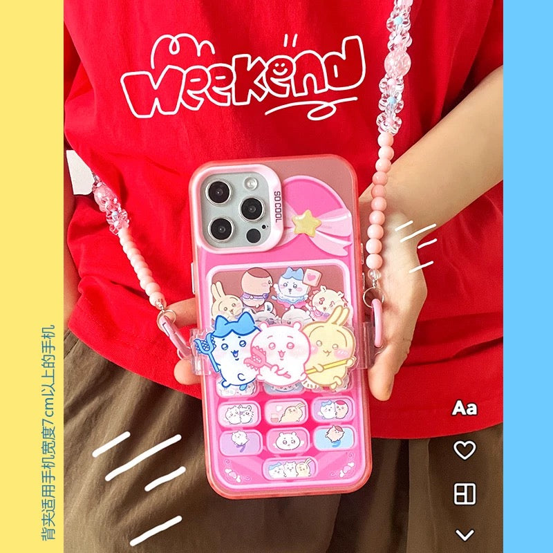 Japanese Cartoon Phone Back Clip with Phone Lanyard | Chiikawa Hachiware Usagi - for All Smart Phones KawaiiGiftLand