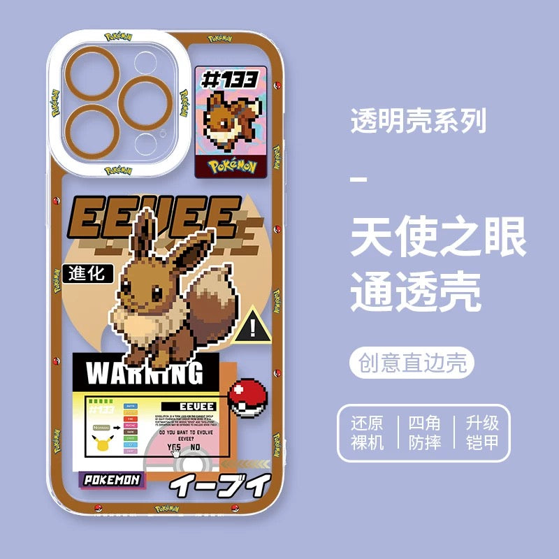 Japan Cartoon Pokemon Game Pixel Version | Bulbasaur Charmander Squirtle Pikachu Eevee Gengar Mew Mewtwo - iPhone Case PLUS SE2 XS XR X 11 12 13 14 15 16 16e 17 17e Pro Promax 12mini 13mini