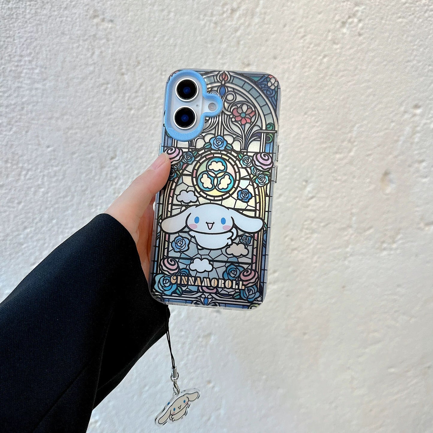 Japanese Cartoon Sanrio Laser Case with Strap | Glass Window Hello Kitty My Melody Kuromi Cinnamoroll - iPhone Case PLUS SE2 11 12 13 14 15 16e 16 17 17e Pro Promax 12mini 13mini