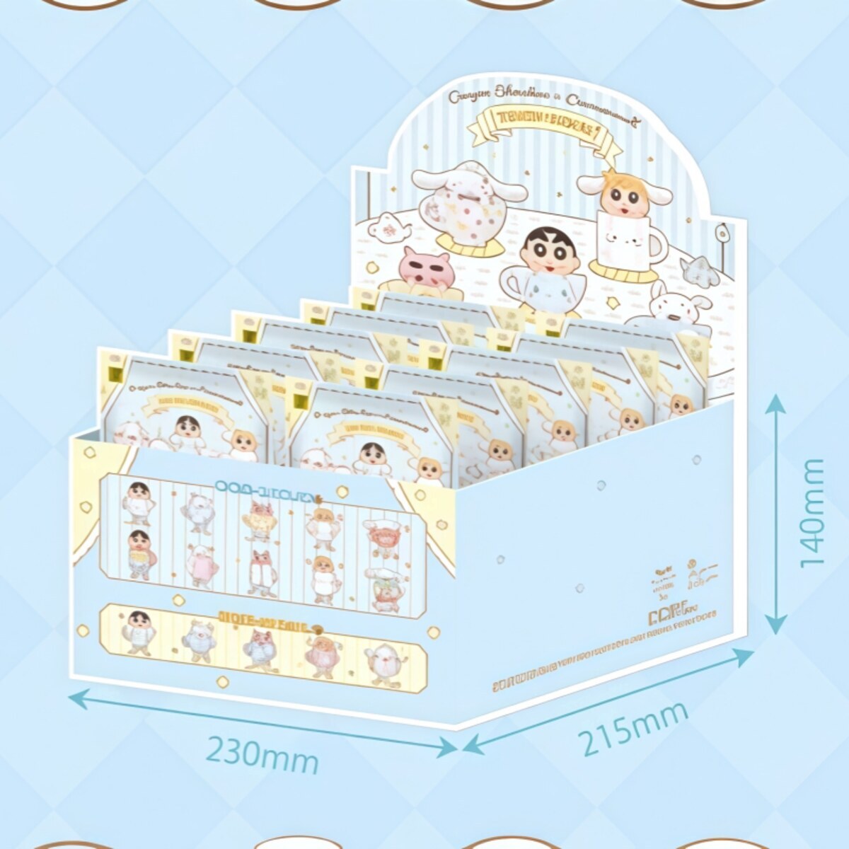 Full case of 10 Crayon Shin-chan x Cinnamoroll Teacup Series blind bags in the retail display box