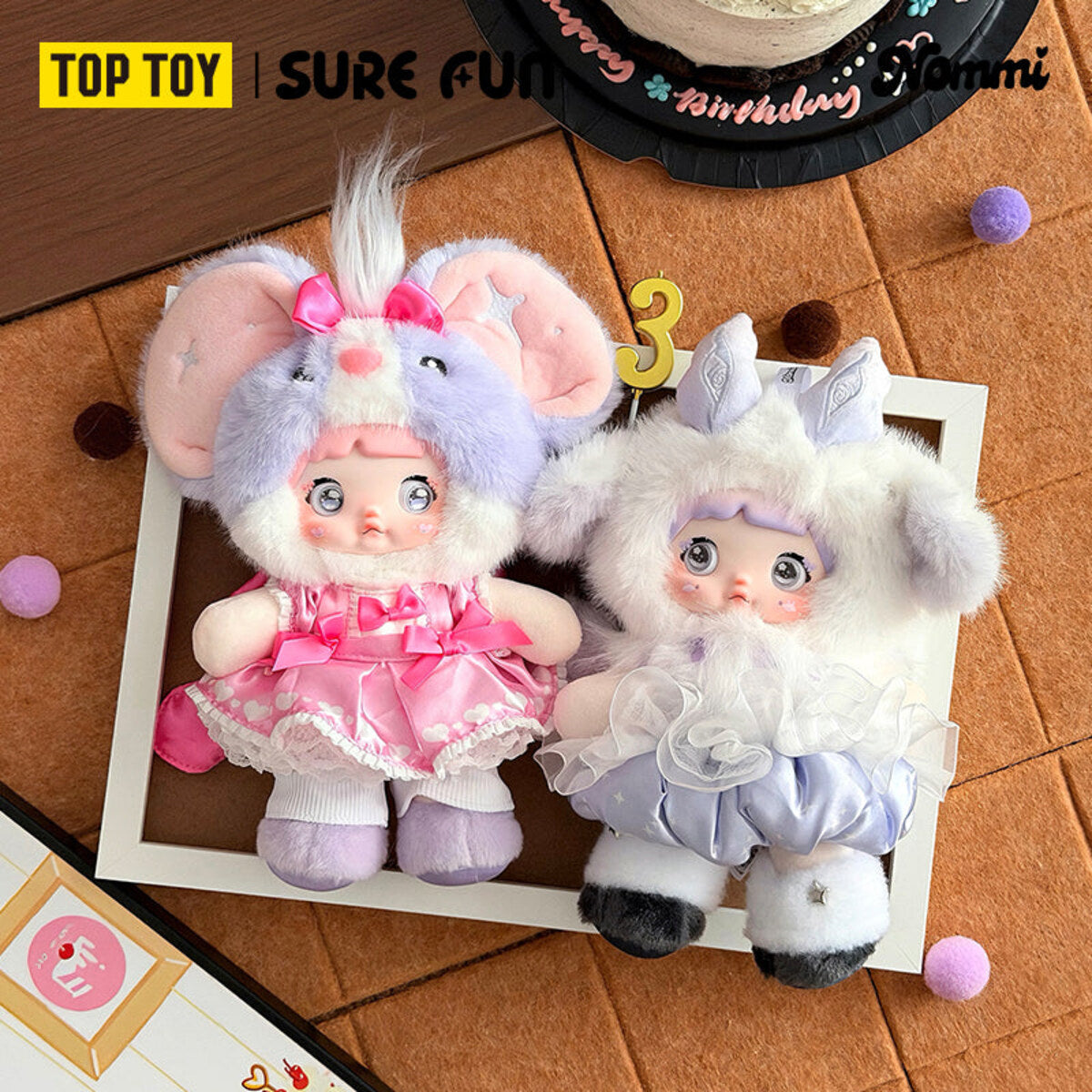 Nommi Treasure Collector Series Bow Collector and Sweet Dream Collector plush dolls photographed together