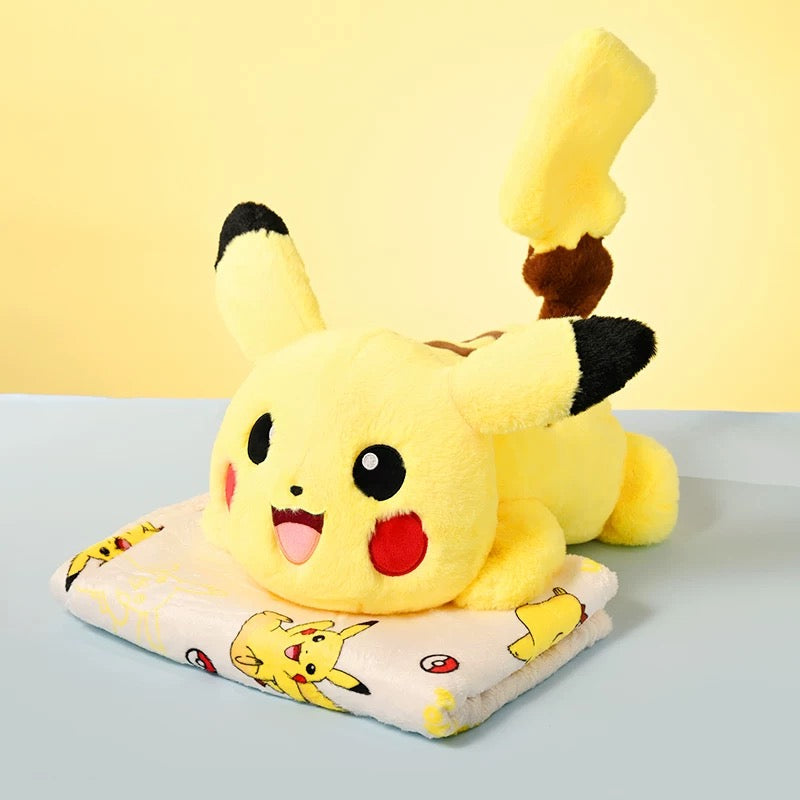 Japan Cartoon Pokemon | Pikachu Plush Doll With Furry Blanket - Mascot Plush Doll Kawaii Decoration