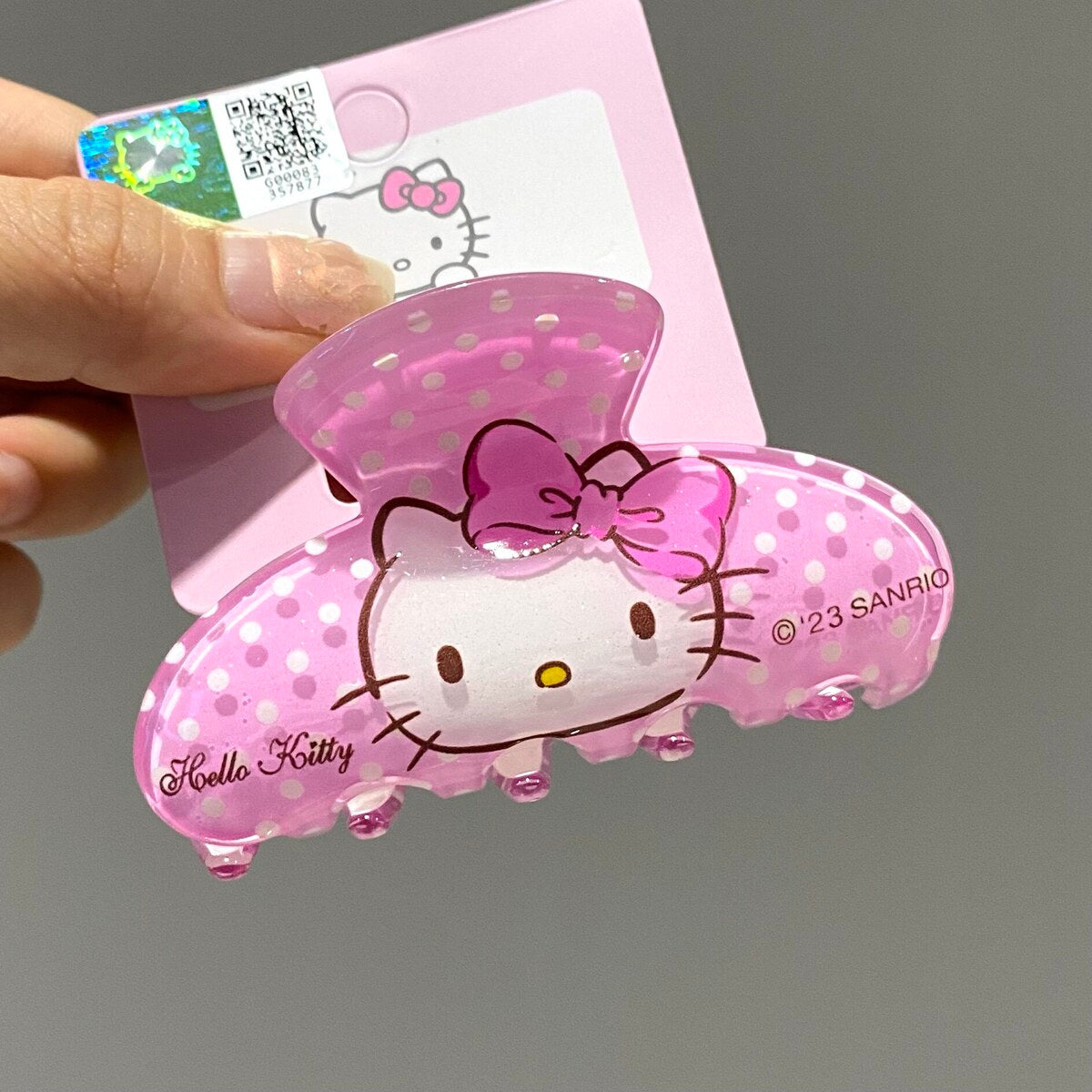 Hello Kitty pink polka-dot medium claw clip 8cm