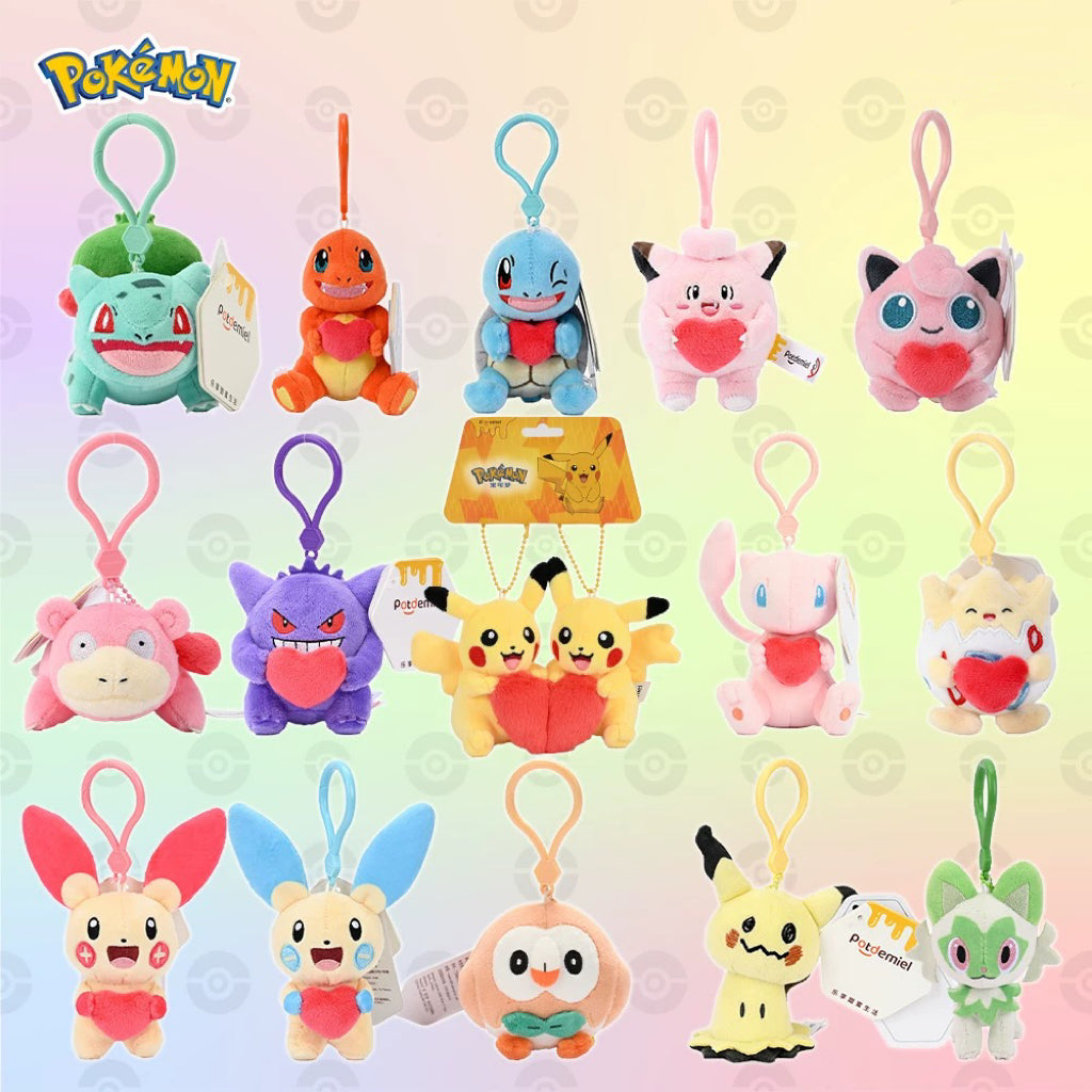 Japan Cartoon Pokemon with Heart Version Dream Start Keychain | Pikachu Bulbasaur Charmander Squirtle Clefairy Jigglypuff Slowpoke Gengar Mew Togepi Plusle Minun Rowlet Mimikyu Sprigatito - Mascot Plush Doll  Kawaii Decoration