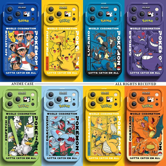 Japanese Cartoon Pokemon Silicone Case World Coronation | Ash Ketchum Pikachu Lucario Sirfetchd Dracovish Dragonite Charizard - iPhone Case PLUS SE2 XS XR X 11 12 13 14 15 16 16e 17 17e Pro Promax 12mini 13mini