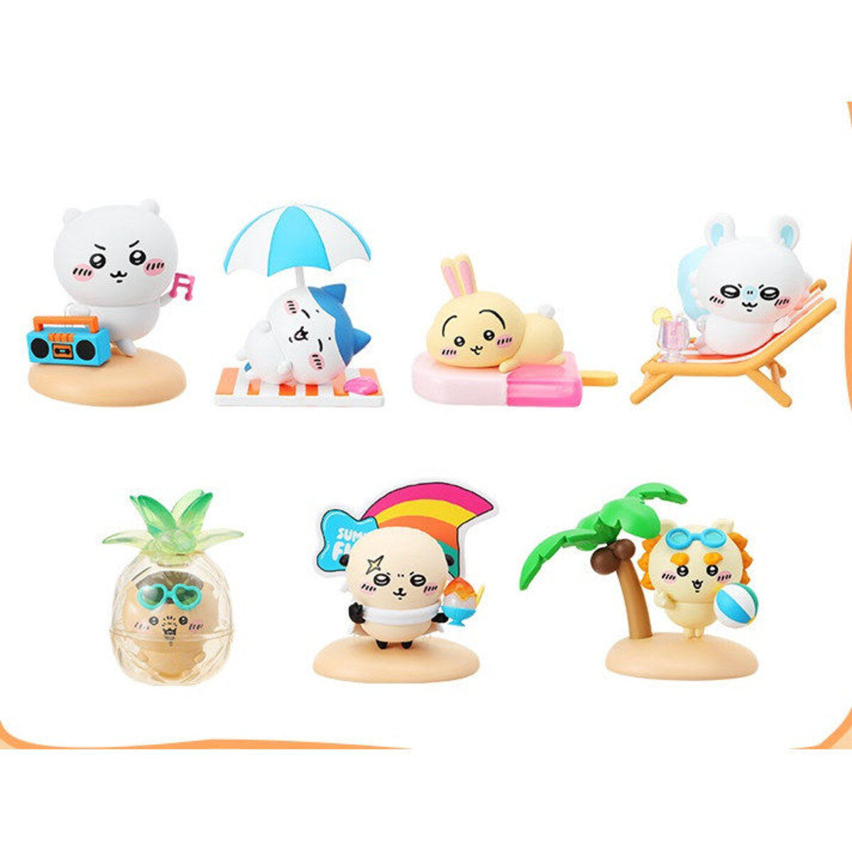 All six regular designs in the MINISO Chiikawa Summer Momo Cha Series blind box