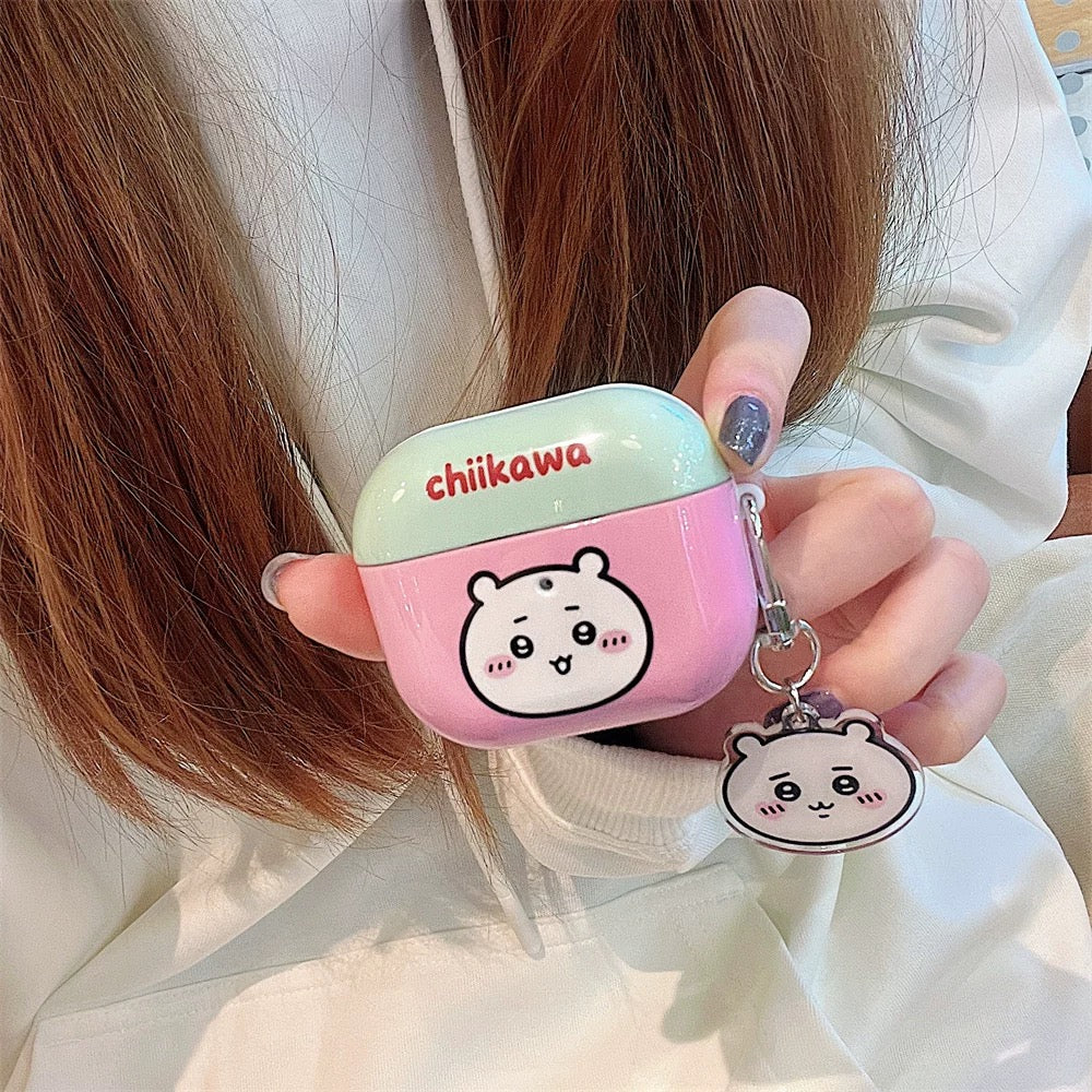 Japanese Cartoon ChiiKawa Pastel Colour | Chiikawa Hachiware Usagi Pink Blue Yellow Mint with Keychain - AirPods AirPodsPro AirPods3 AirPods4 Case KawaiiGiftLand