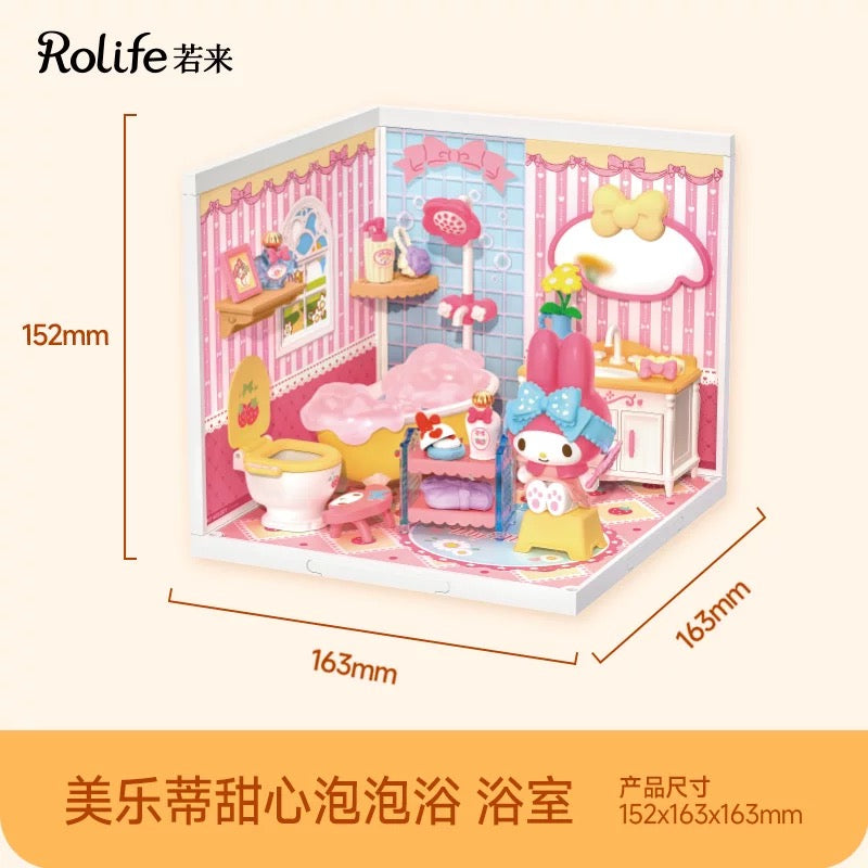 Rolife x Sanrio Character Sweet Room Craft Kits Set | My Melody Kuromi Sitting Room Bathroom Bedroom Cloakroom - DIY Handmade Wooden Mini World Miniature Gift KawaiiGiftLand