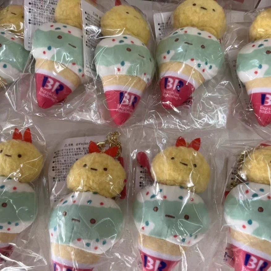 Japan Cartoon Sumikko Gurashi x BR Ice Cream Version Keychain | Shirokuma Ebifurai No Shippo Tokage - Mini Plush Doll 10cm Keychain KawaiiGiftLand