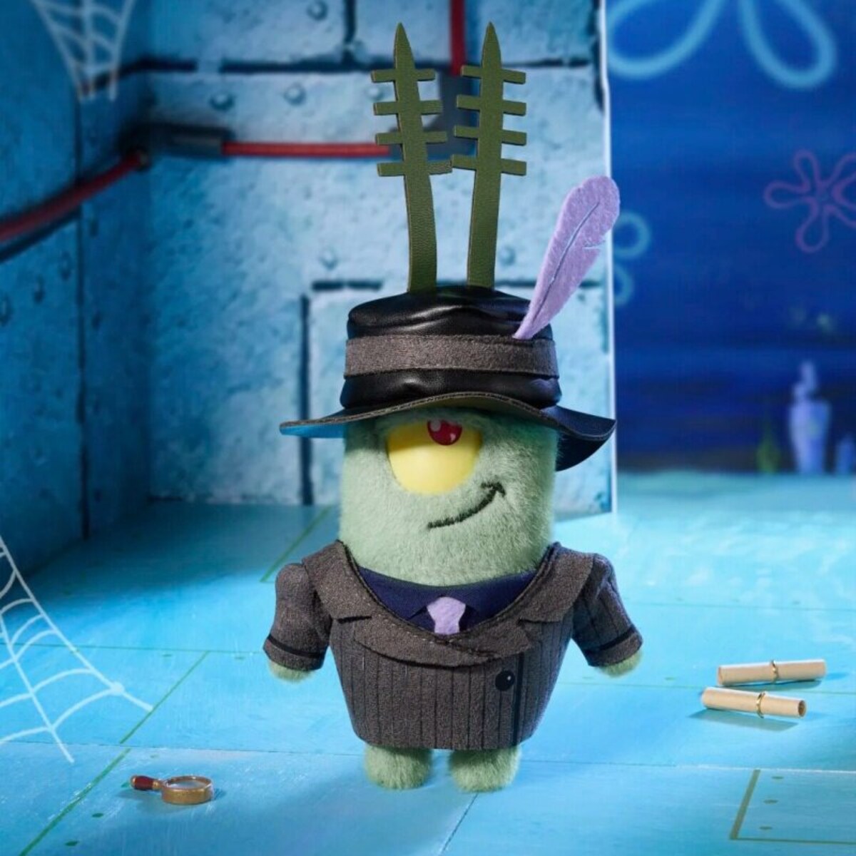 Plankton's Day in Bikini Bottom Series - Suit Plankton plush keychain in business suit and fedora