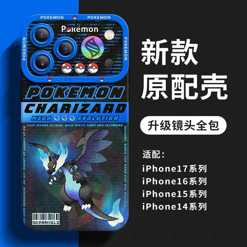 일본 만화 포켓몬 실리콘 케이스 메가진화 홀로그램 버전 파트 1 | 파이리 X Y, 개굴닌자, 루카리오Z, 팬텀, 앱솔, 망나뇽, 제라오라 8가지 스타일 - iPhone Plus SE2 XS XR X 11 12 13 14 15 16 16e 17 17e 18 Pro Pro Max 12 mini 13 mini 케이스
