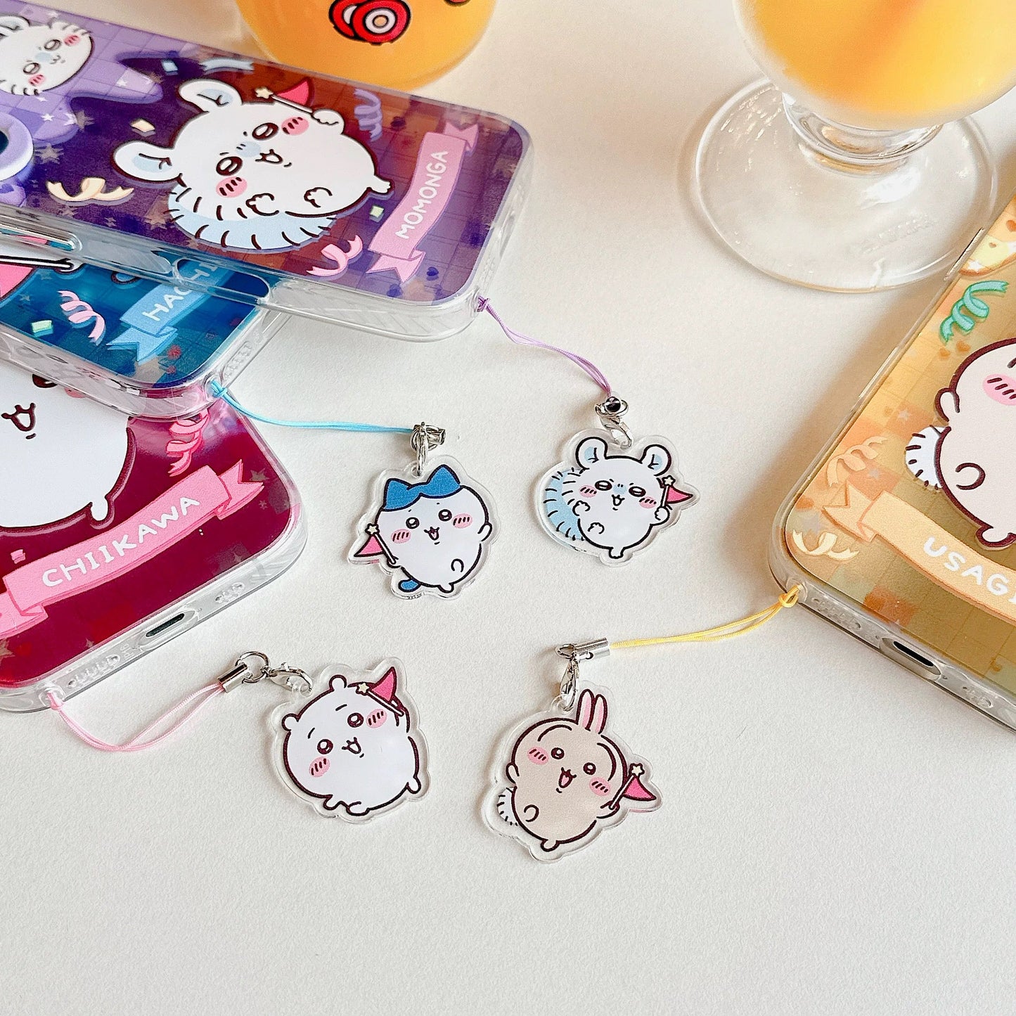 Japanese Cartoon ChiiKawa Laser Phone Case with Strap | Happy Party Chiikawa Hachiware Usagi Momonga - Phone Case Samsung Galaxy S26 S25 S24 S23 S22 S21 FE Ultra Edge