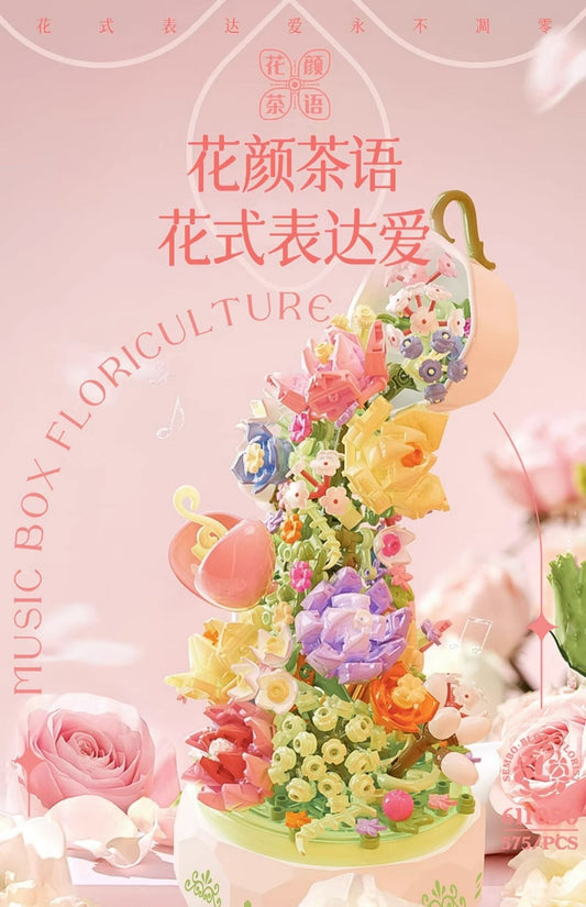 Mini Block Building Block Romantic Flower Express Love Music Box - with LED Lights Valentine Wedding Gift DIY Handmade Gift