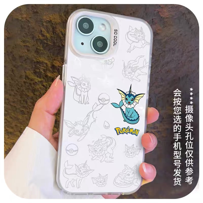 Japanese Cartoon Pokemon Matt & Silver Case Eevee Evolution | Eevee Vaporeon Espeon Umbreon Leafeon Glaceon Sylveon 7 Styles - iPhone Case PLUS SE2 XS XR X 11 12 13 14 15 16 16e 17 17e 18 Pro Promax 12mini 13mini