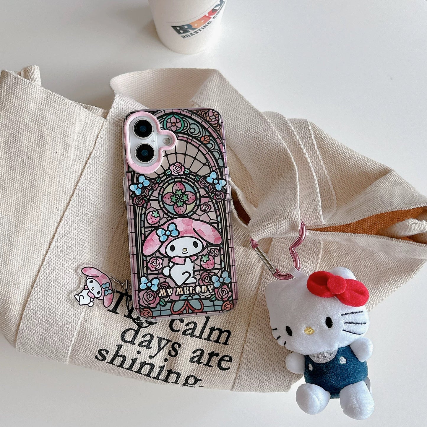 Japanese Cartoon Sanrio Laser Case with Strap | Glass Window Hello Kitty My Melody Kuromi Cinnamoroll - Phone Case Samsung Galaxy S26 S25 S24 S23 S22 S21 FE Ultra Edge