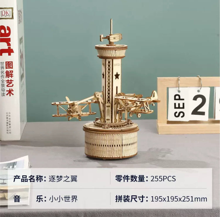 Craft Kits Wooden Music Box | Vintage Style Mechanical Music Box - DIY Handmade Mini World Miniature Gift