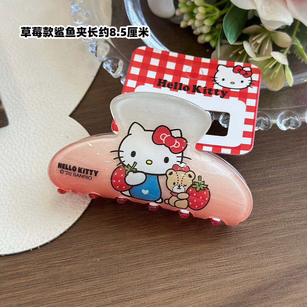 Hello Kitty Strawberry Acrylic Medium Claw Clip 8cm - Sanrio licensed acrylic claw clip